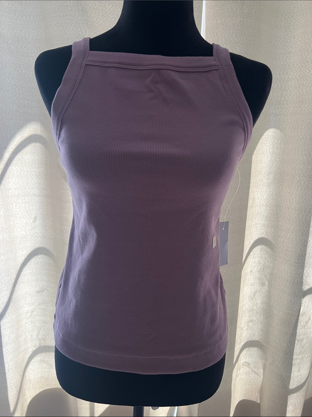 Ribbed Square Neck Tank Top - Lavender Purple